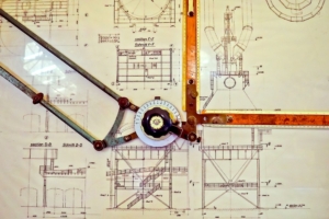 Architekturzeichnung auf Reißbrett