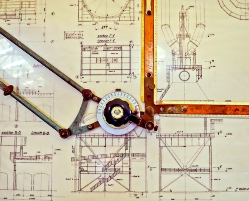 Architekturzeichnung auf Reißbrett