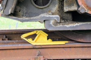 Bremsklotz auf Zugschiene
